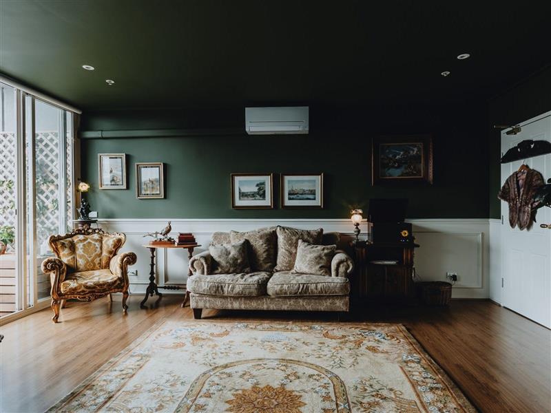Lounge area with green wall