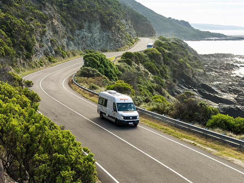 A campervan on the Great Ocean Road, Victoria. 