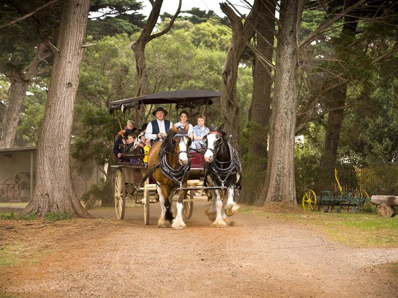 Wagon rides at Churchill Island, Phillip Island, Victoria, Australia